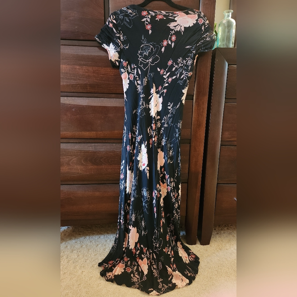 y2k black and pink floral beaded fit Vtg flare fairy Goth Whimsy dress 10 - Picture 9 of 10